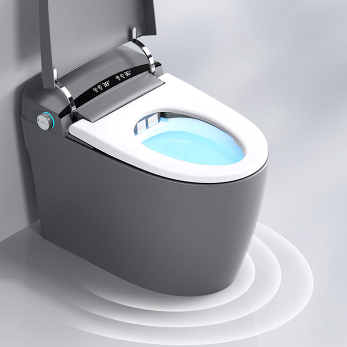 Smart Toilet Elongated Gray Ceramic Contemporary Foot Sensor