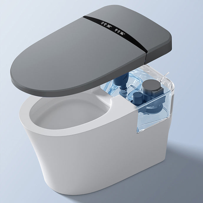 Smart Toilet Elongated Gray Ceramic Contemporary Foot Sensor