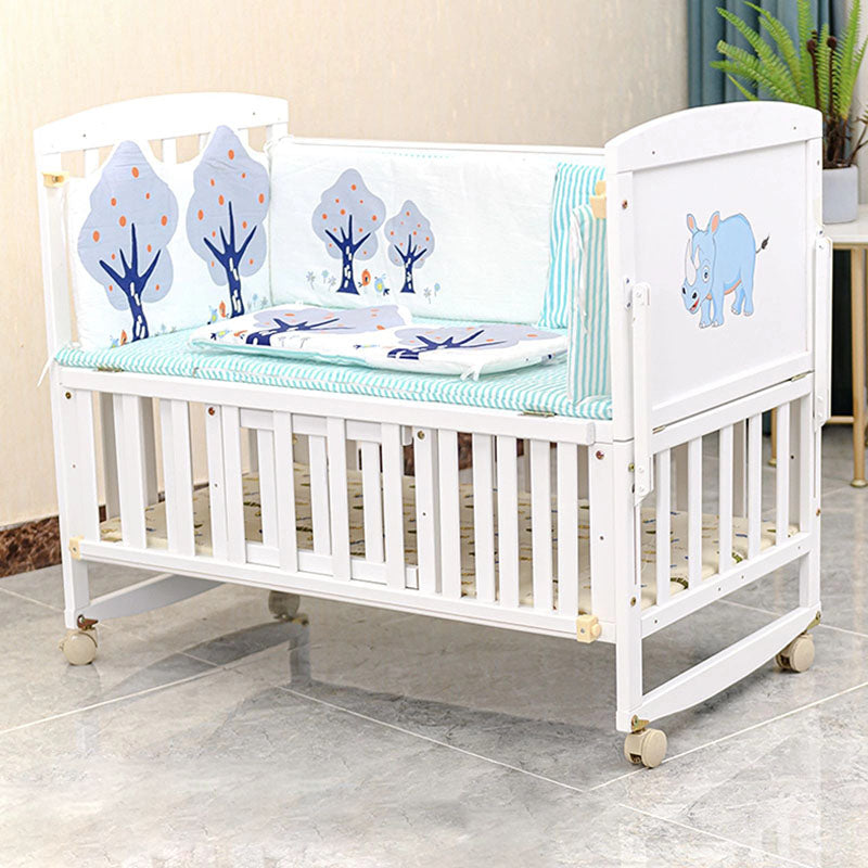 Scandinavian Baby Crib Pine Coir Fiber Nursery Crib with Casters