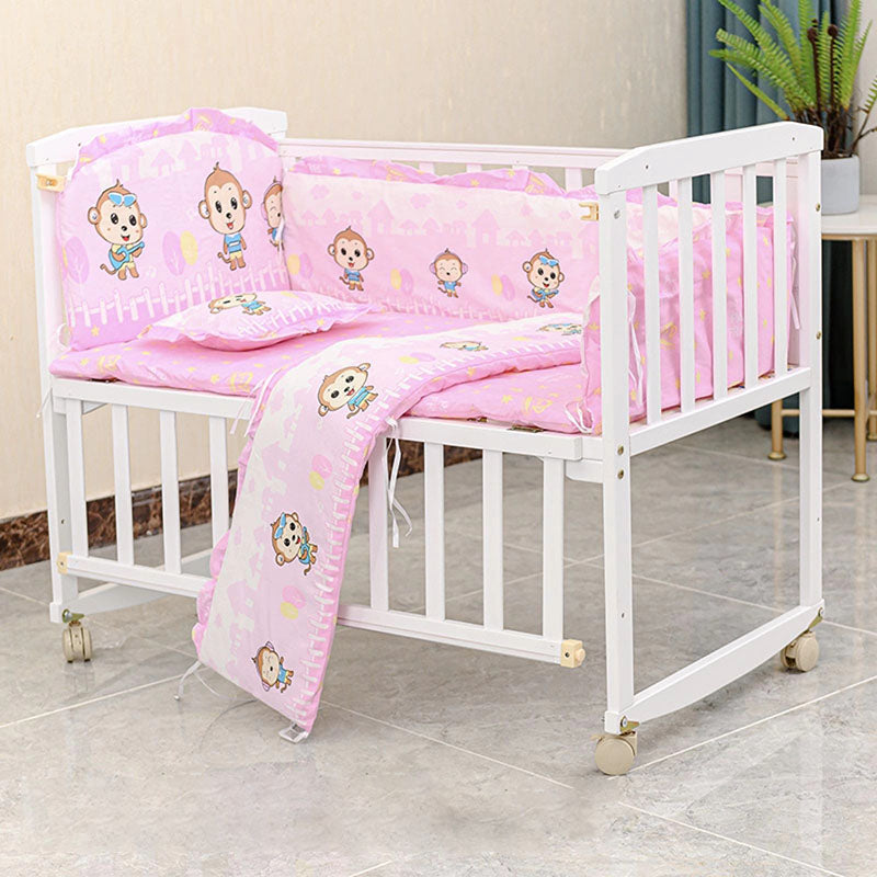 Scandinavian Baby Crib Pine Coir Fiber Nursery Crib with Casters