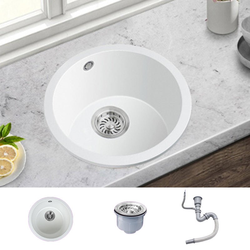 White Single Bowl Kitchen Sink with Drain Strainer Kit 1 Holes Sink