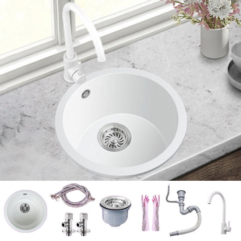 White Single Bowl Kitchen Sink with Drain Strainer Kit 1 Holes Sink