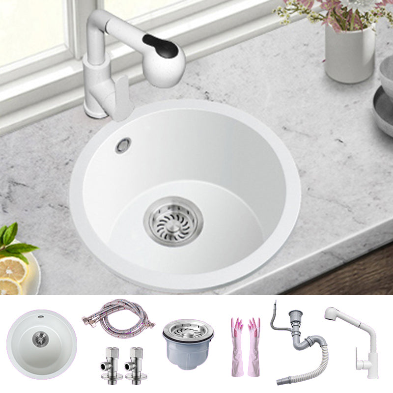 White Single Bowl Kitchen Sink with Drain Strainer Kit 1 Holes Sink