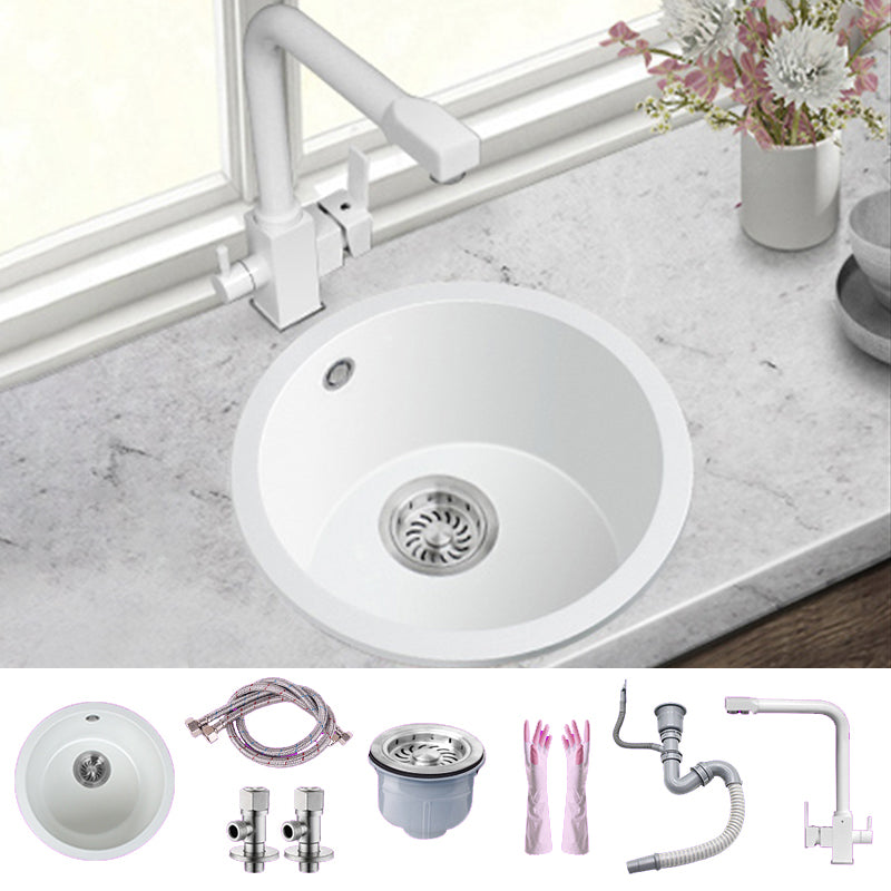 White Single Bowl Kitchen Sink with Drain Strainer Kit 1 Holes Sink