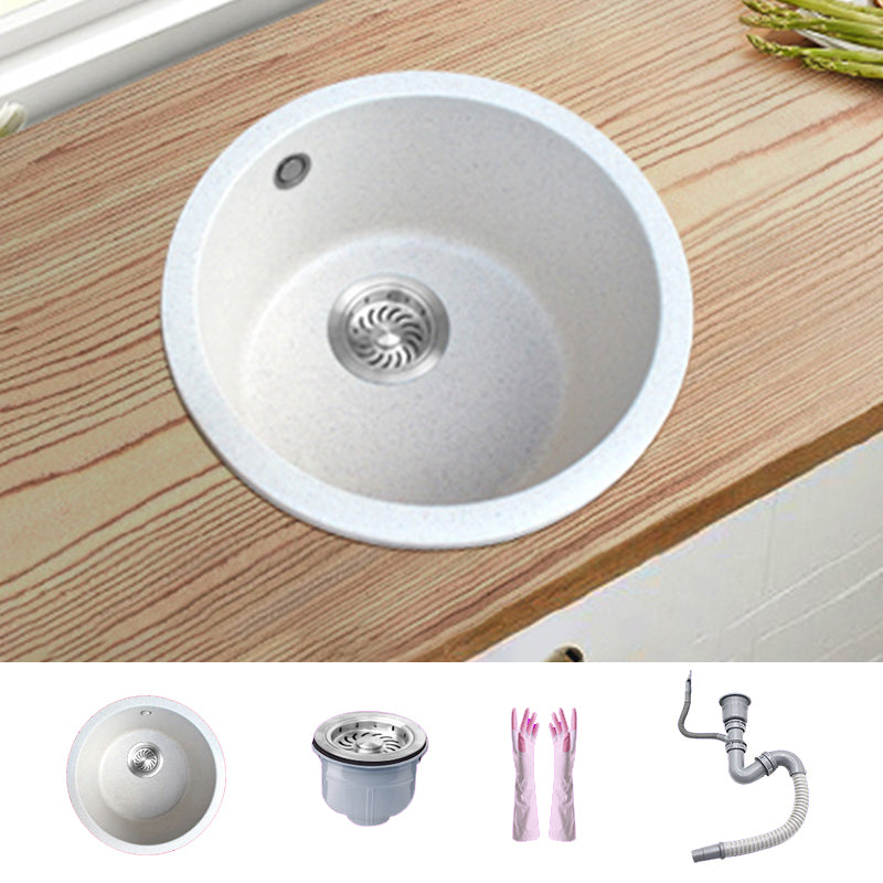 White Single Bowl Kitchen Sink with Drain Strainer Kit 1 Holes Sink