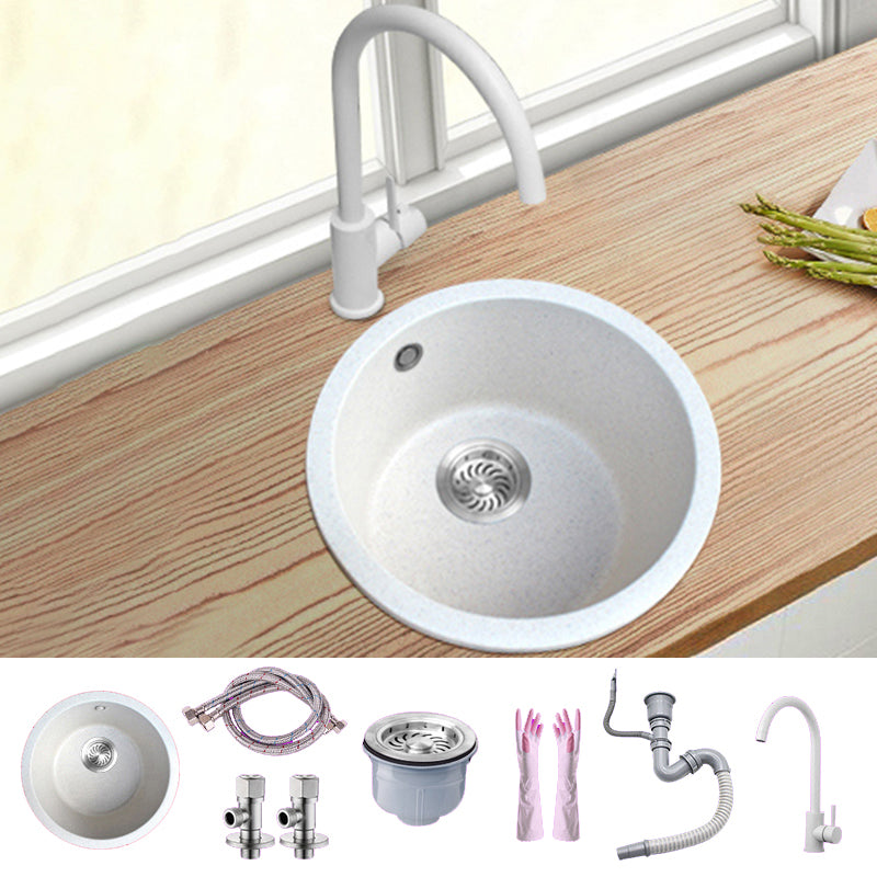 White Single Bowl Kitchen Sink with Drain Strainer Kit 1 Holes Sink