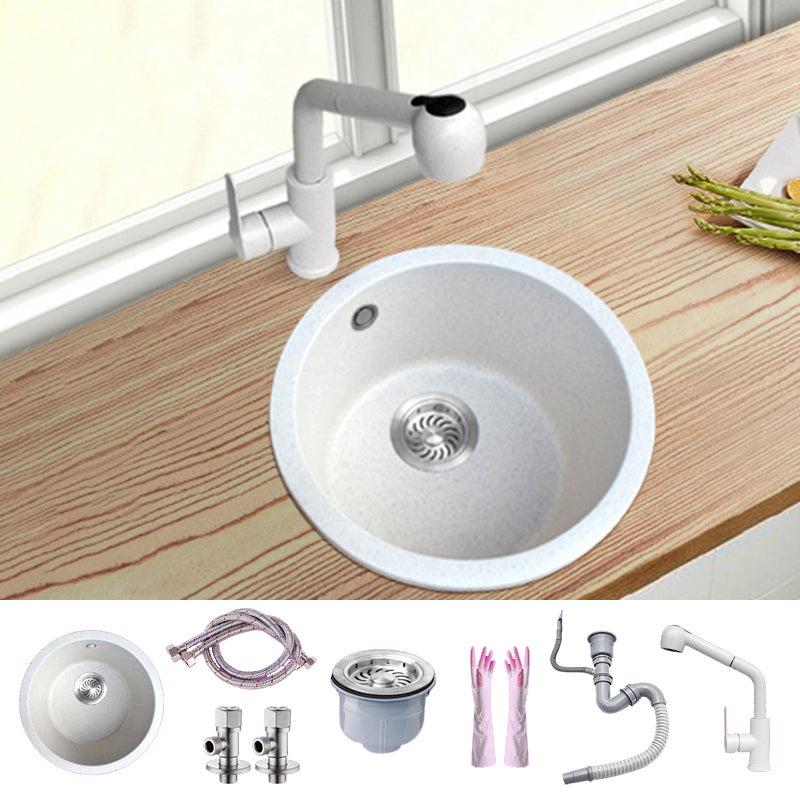 White Single Bowl Kitchen Sink with Drain Strainer Kit 1 Holes Sink