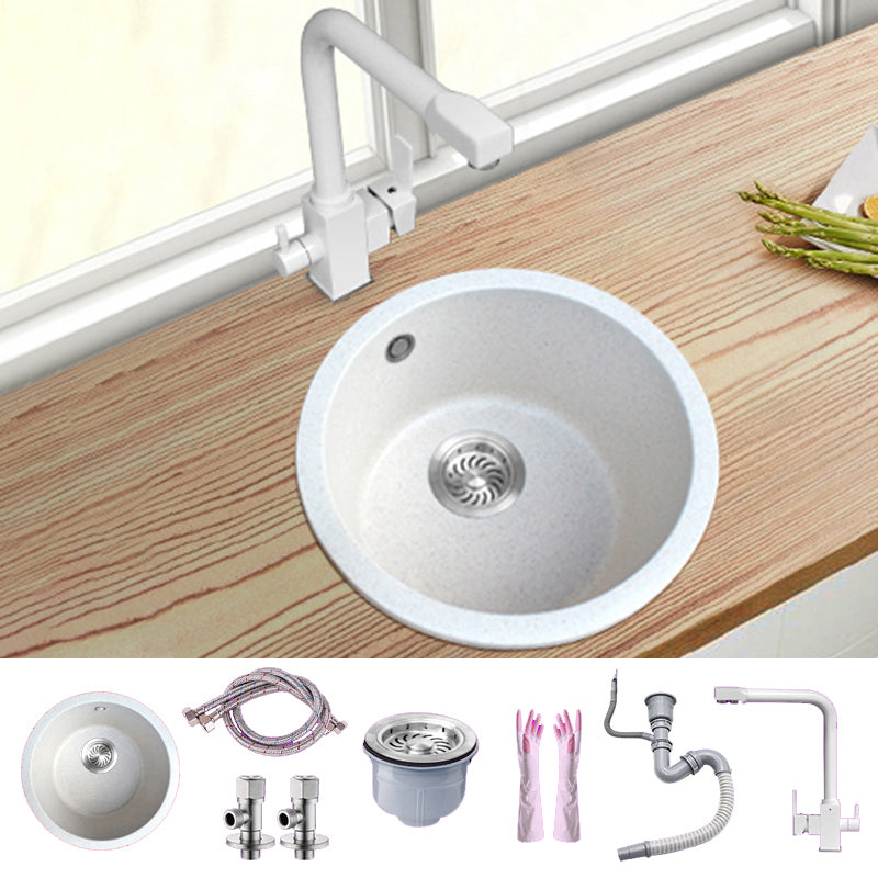 White Single Bowl Kitchen Sink with Drain Strainer Kit 1 Holes Sink