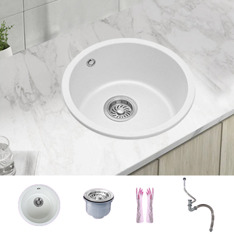 White Single Bowl Kitchen Sink with Drain Strainer Kit 1 Holes Sink