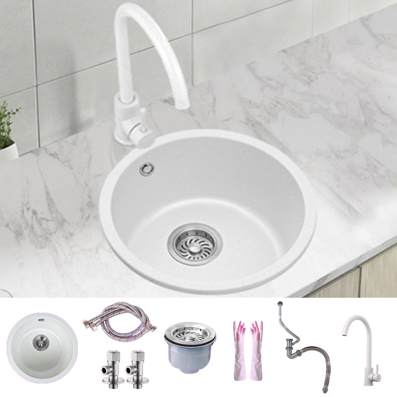 White Single Bowl Kitchen Sink with Drain Strainer Kit 1 Holes Sink