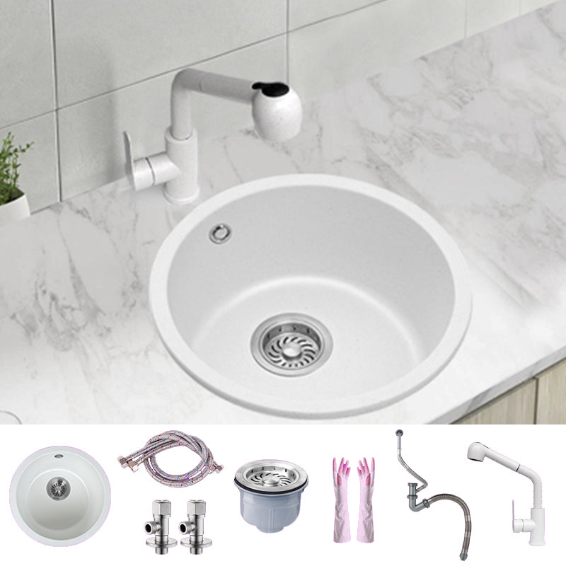 White Single Bowl Kitchen Sink with Drain Strainer Kit 1 Holes Sink