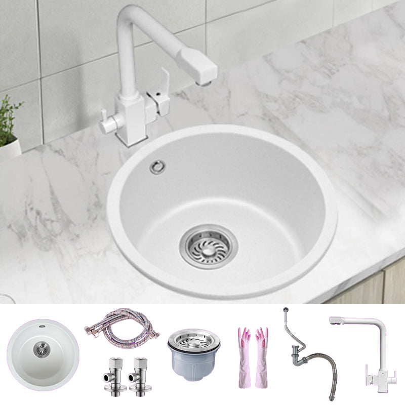 White Single Bowl Kitchen Sink with Drain Strainer Kit 1 Holes Sink