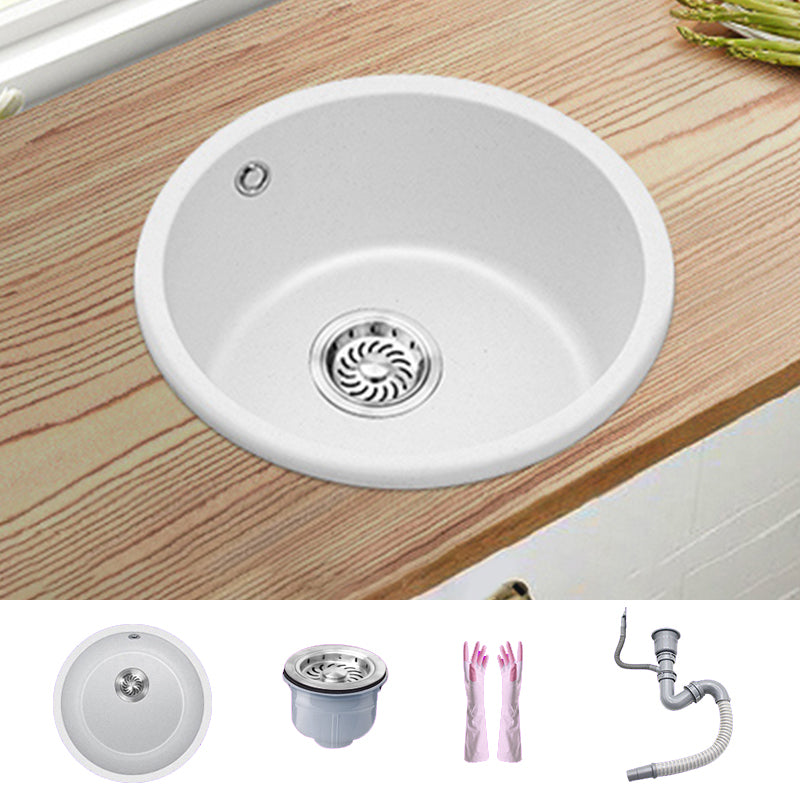 White Single Bowl Kitchen Sink with Drain Strainer Kit 1 Holes Sink