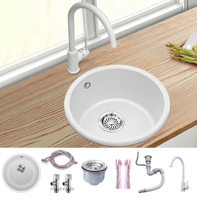 White Single Bowl Kitchen Sink with Drain Strainer Kit 1 Holes Sink