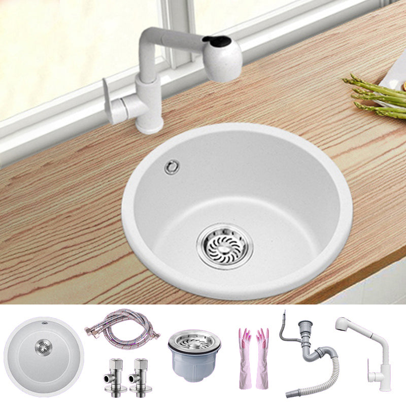 White Single Bowl Kitchen Sink with Drain Strainer Kit 1 Holes Sink