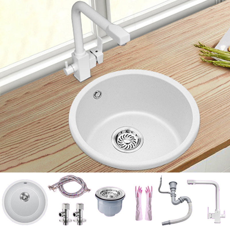 White Single Bowl Kitchen Sink with Drain Strainer Kit 1 Holes Sink