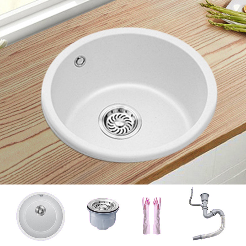 White Single Bowl Kitchen Sink with Drain Strainer Kit 1 Holes Sink