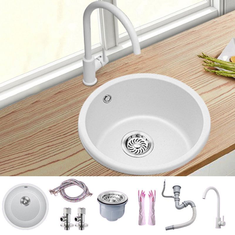 White Single Bowl Kitchen Sink with Drain Strainer Kit 1 Holes Sink