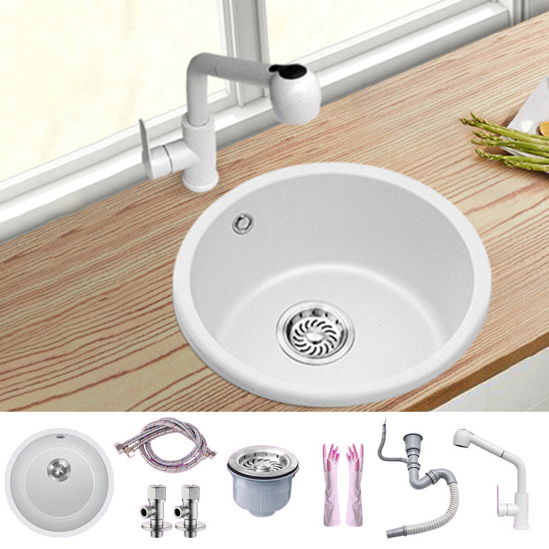 White Single Bowl Kitchen Sink with Drain Strainer Kit 1 Holes Sink