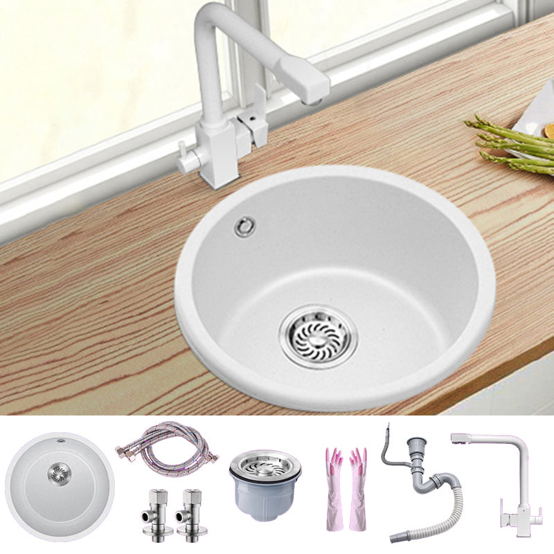 White Single Bowl Kitchen Sink with Drain Strainer Kit 1 Holes Sink