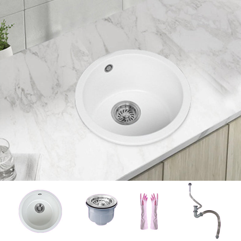 White Single Bowl Kitchen Sink with Drain Strainer Kit 1 Holes Sink