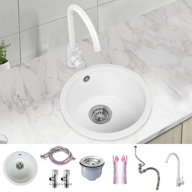 White Single Bowl Kitchen Sink with Drain Strainer Kit 1 Holes Sink