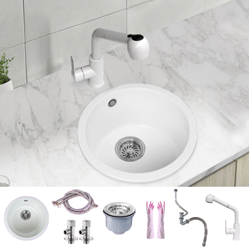 White Single Bowl Kitchen Sink with Drain Strainer Kit 1 Holes Sink