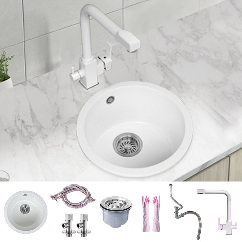 White Single Bowl Kitchen Sink with Drain Strainer Kit 1 Holes Sink