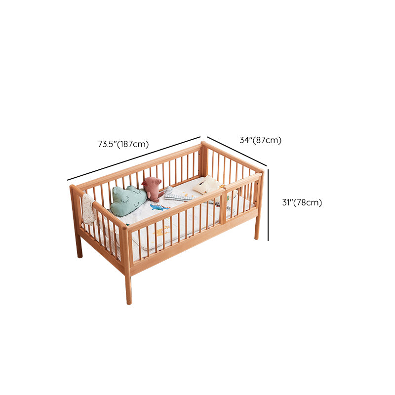 Solid Wood Kids Bed Natural Color Nursery Bed with Guardrail