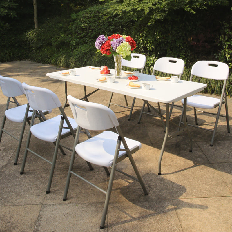 Rectangle Modern Dining Table White Plastic Table with Metal Frame