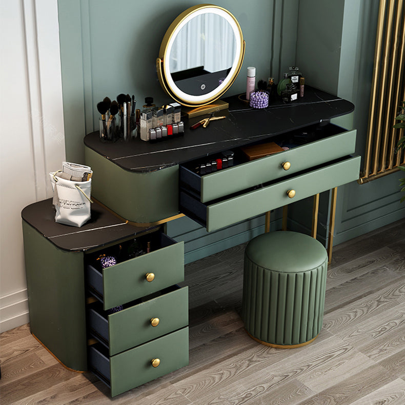 5-Drawer Slate Top Dressing Table Solid Wood Mirror Make-up Vanity