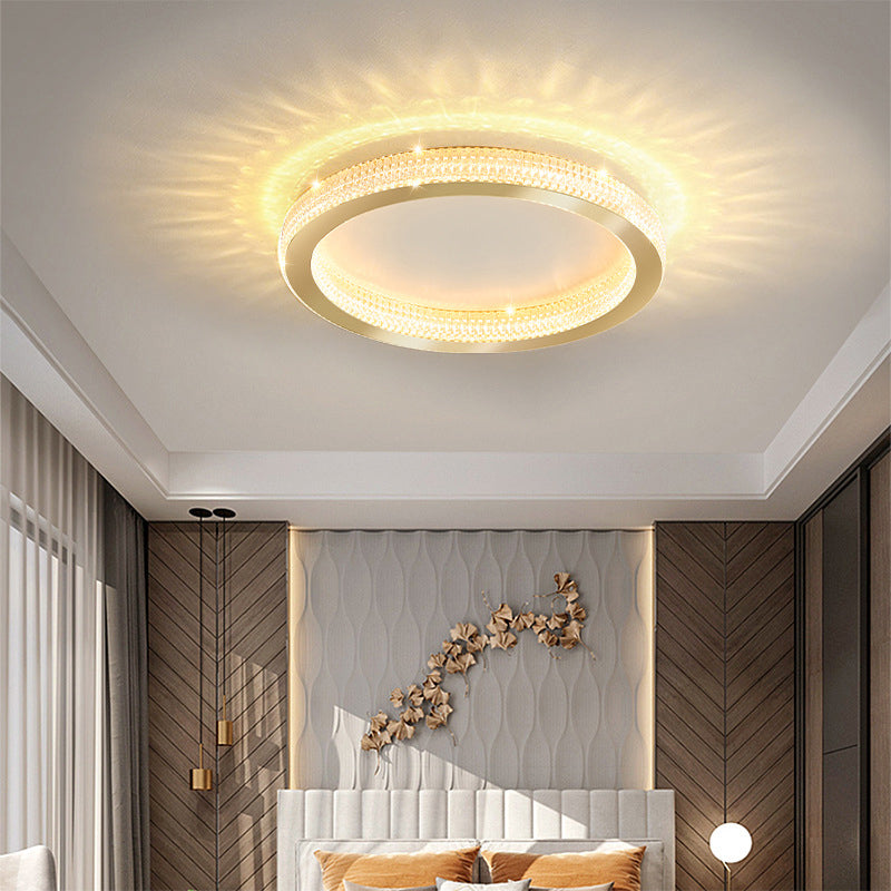 Single Golden Flush Mount Lighting Circle Glass LED Ceiling Light for Living Room