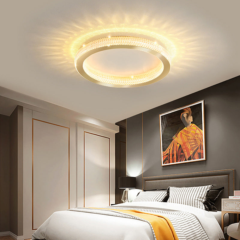 Single Golden Flush Mount Lighting Circle Glass LED Ceiling Light for Living Room