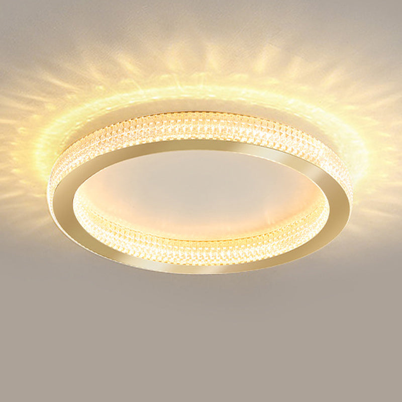 Single Golden Flush Mount Lighting Circle Glass LED Ceiling Light for Living Room