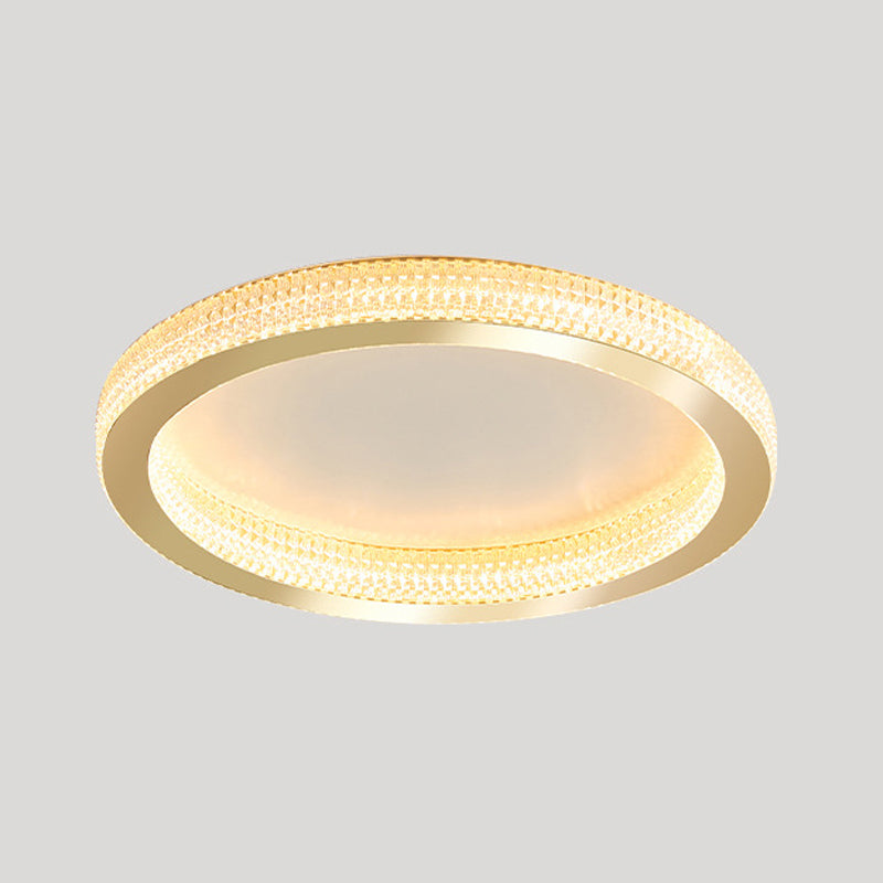 Single Golden Flush Mount Lighting Circle Glass LED Ceiling Light for Living Room