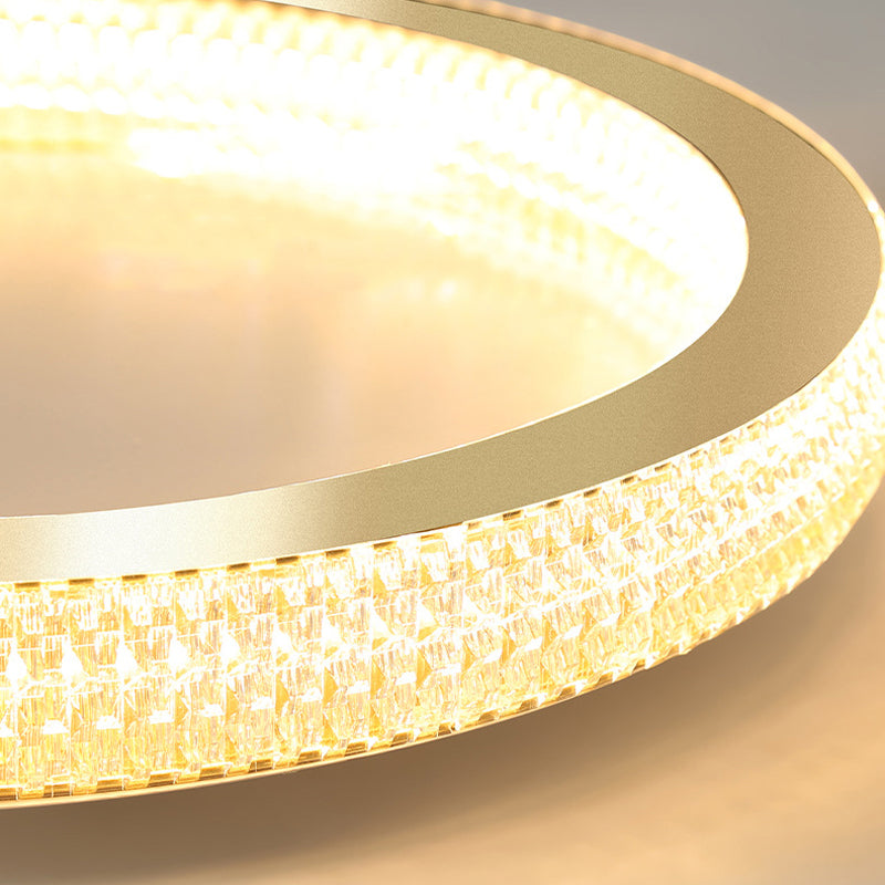 Single Golden Flush Mount Lighting Circle Glass LED Ceiling Light for Living Room