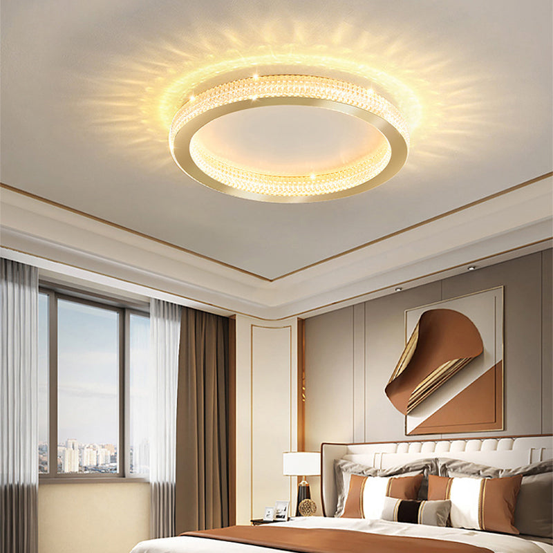 Single Golden Flush Mount Lighting Circle Glass LED Ceiling Light for Living Room