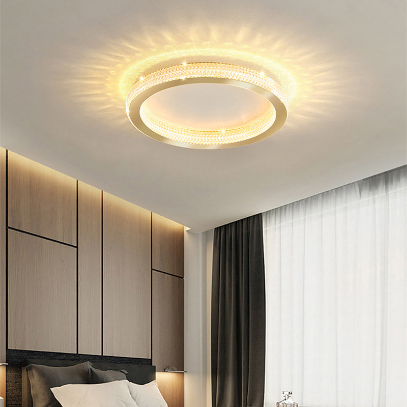 Single Golden Flush Mount Lighting Circle Glass LED Ceiling Light for Living Room