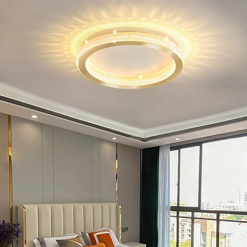 Single Golden Flush Mount Lighting Circle Glass LED Ceiling Light for Living Room