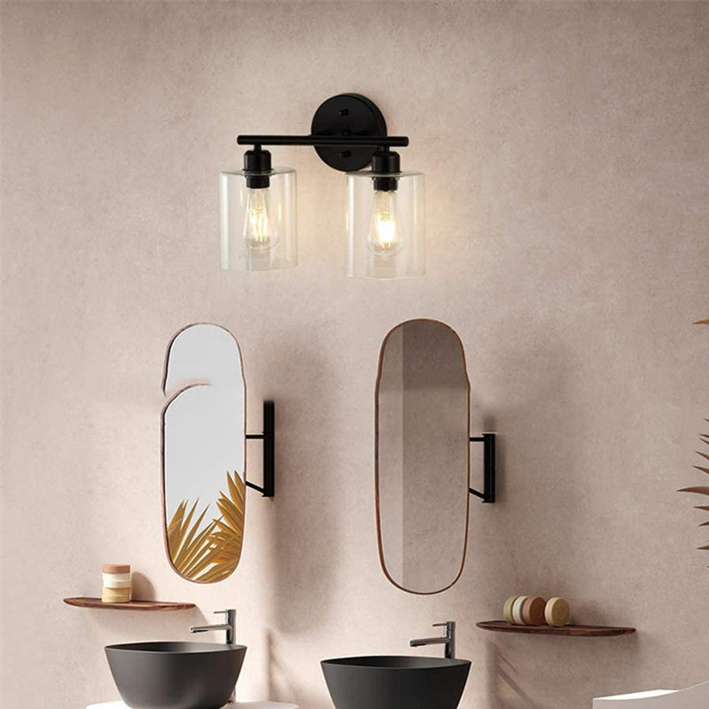 Metal Wall Sconce Cylinder Shape Vanity Lamp with Glass Shade