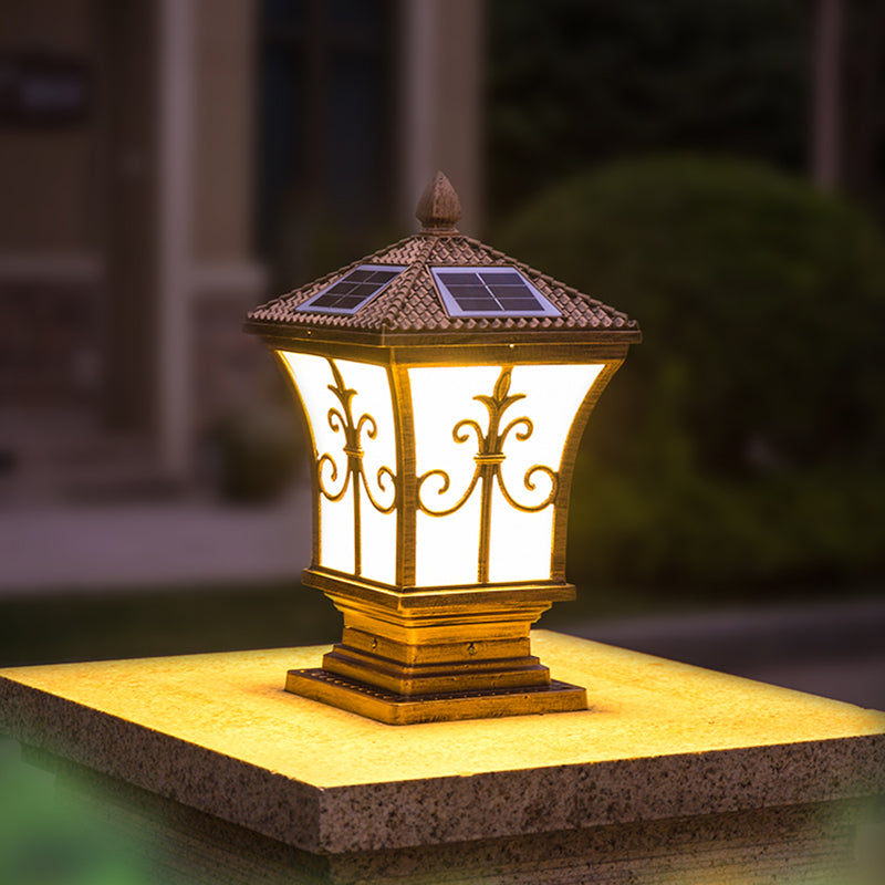 Waterproof Pillar Lamp Black/Golden Square Solar Outdoor Lights for Garden
