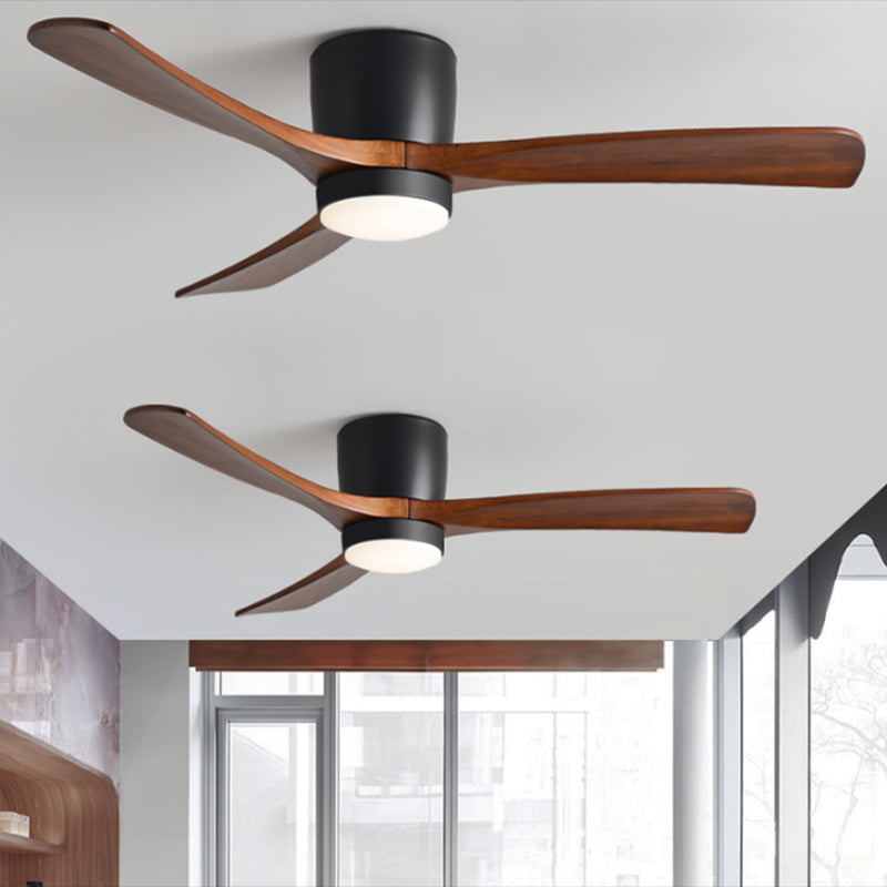 Contemporary Ceiling Fan Light Fixture Wooden LED Ceiling Flush Mount for Bedroom