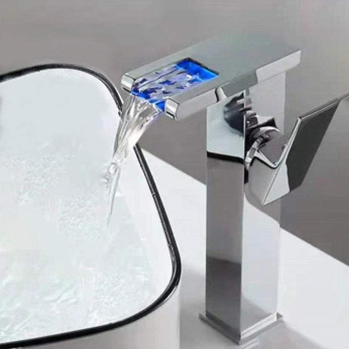 1-Handle Basin Lavatory Faucet 1-Hole Widespread Bathroom Vessel Faucet with LED Lighting