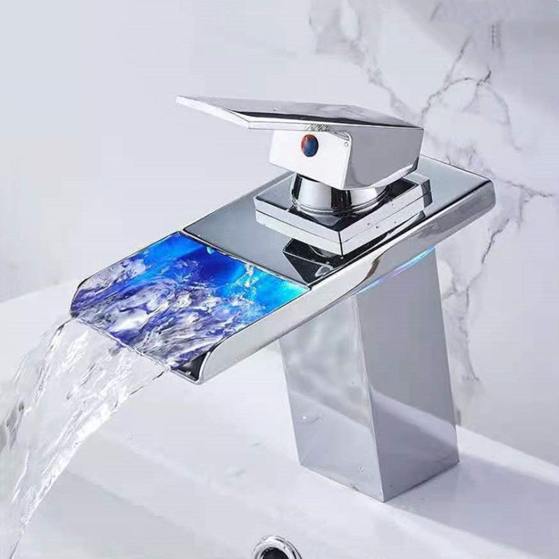 1-Handle Basin Lavatory Faucet 1-Hole Widespread Bathroom Vessel Faucet with LED Lighting
