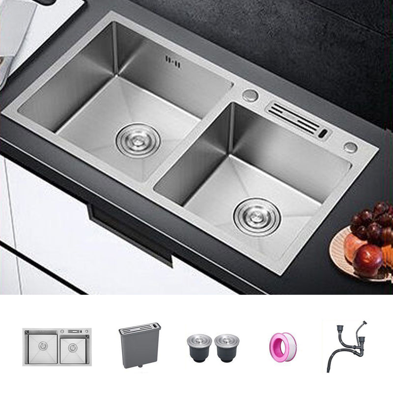 Contemporary Style Kitchen Sink Stainless Steel 2 Holes Kitchen Double Sink