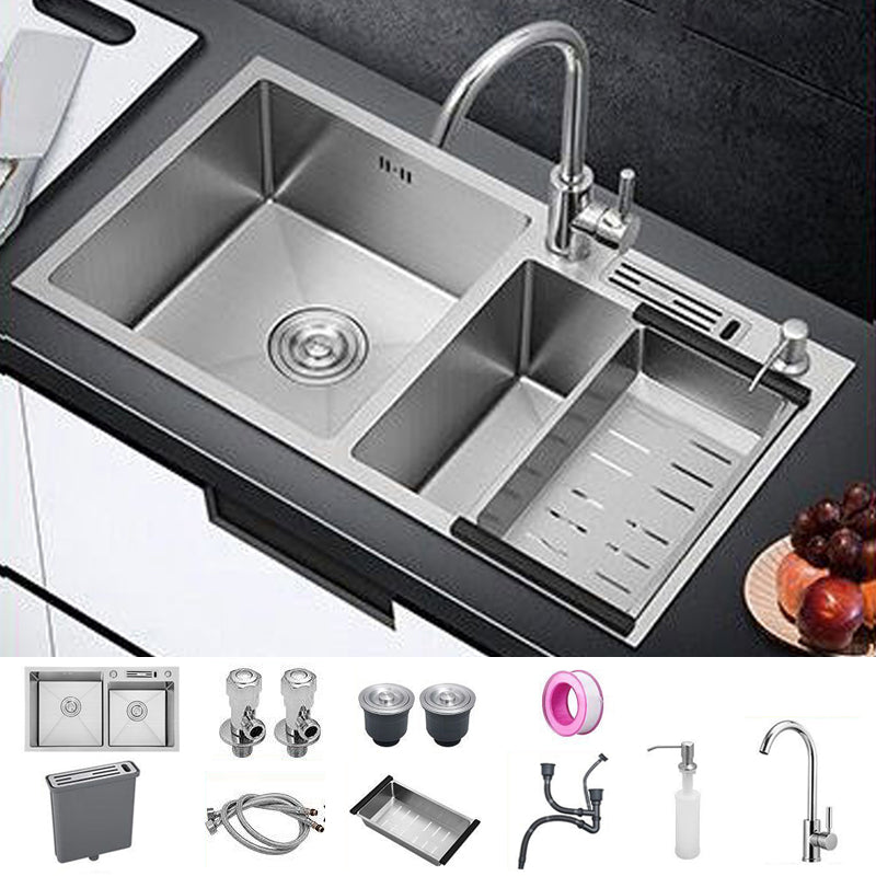 Contemporary Style Kitchen Sink Stainless Steel 2 Holes Kitchen Double Sink