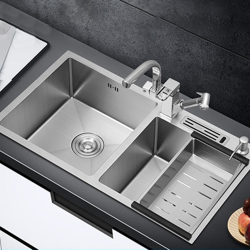 Contemporary Style Kitchen Sink Stainless Steel 2 Holes Kitchen Double Sink