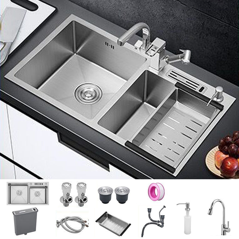 Contemporary Style Kitchen Sink Stainless Steel 2 Holes Kitchen Double Sink