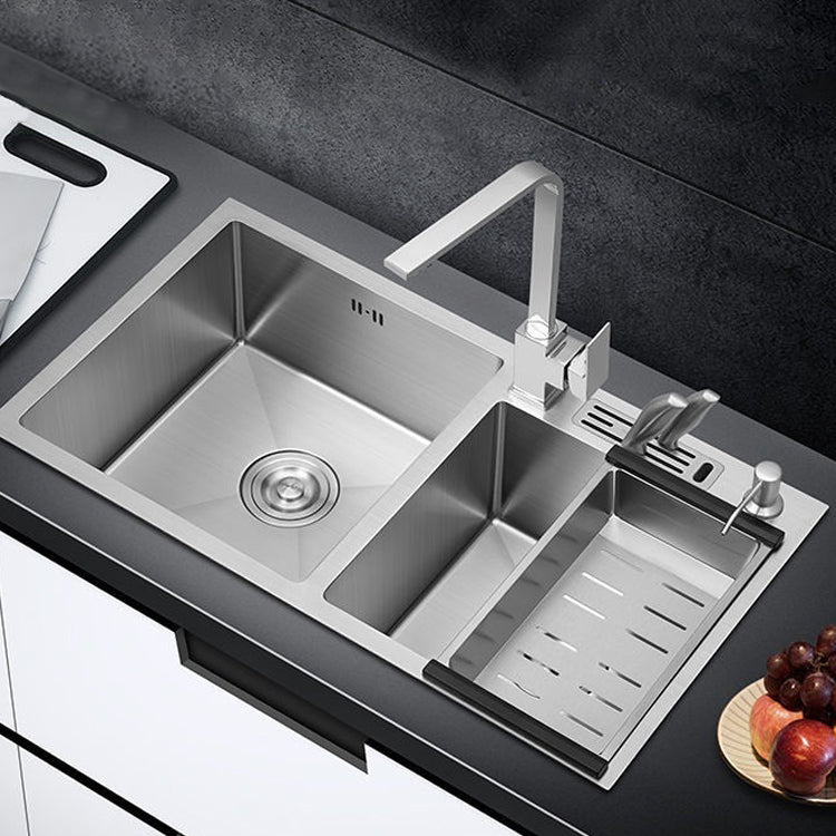 Contemporary Style Kitchen Sink Stainless Steel 2 Holes Kitchen Double Sink