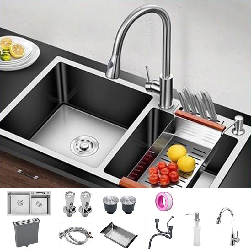 Contemporary Style Kitchen Sink Stainless Steel 2 Holes Kitchen Double Sink